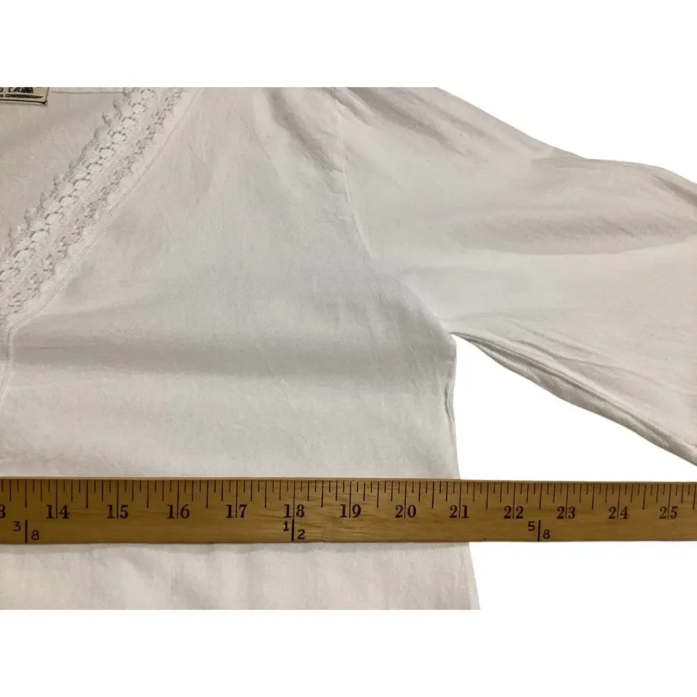 SEASPICE White 100% Peruvian Cotton Crochet Lace Trim V-Neck Tunic Cover Up sz M